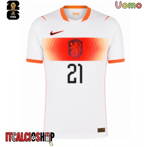 Paesi Bassi Frenkie de Jong #21 Seconda Maglia Mondiali 2026 Manica Corta